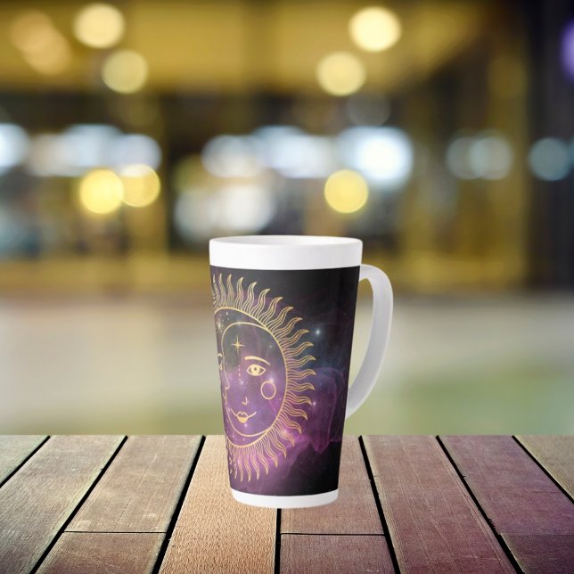 Caneca De Café Latte Sol Celestial Roxo e Lua (Criador carregado)