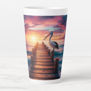 Caneca De Café Latte Sol náutico/costeiro/pelicano de praia