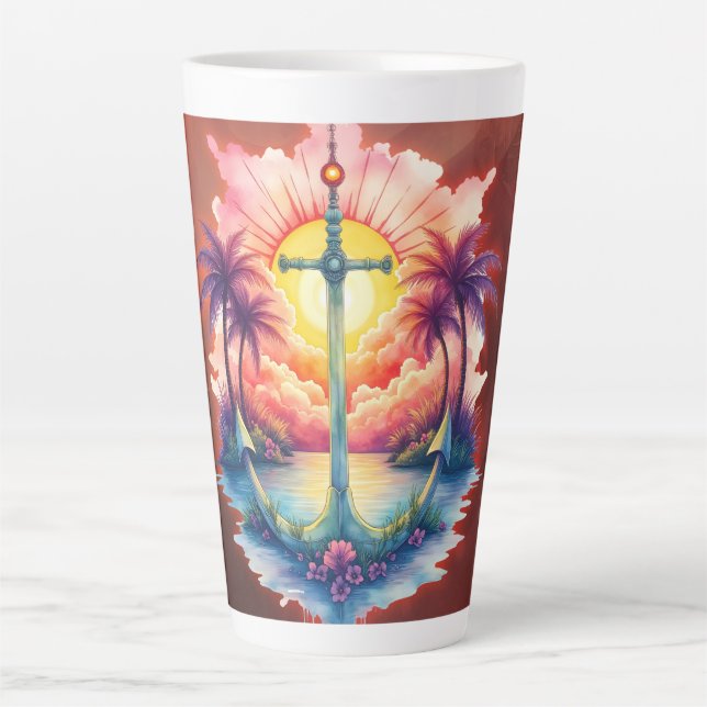 Caneca De Café Latte Solar anchor in a tropical paradise.  (Frente)