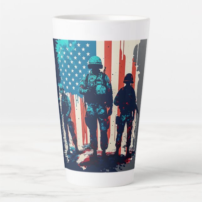Caneca De Café Latte Soldados Americanos Latte Mug (Frente)
