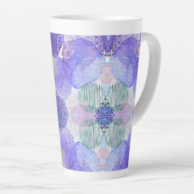 Caneca De Café Latte Sombras de Lavanda e Flores de Abstrato Verde (Ângulo direito)