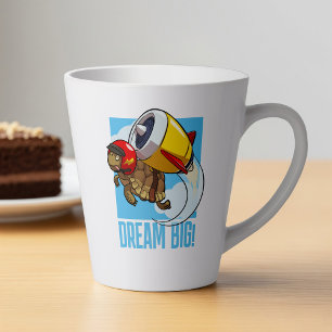 Caneca De Café Latte Sonhe Grande! Tartaruga de Desenho Animado Motivac