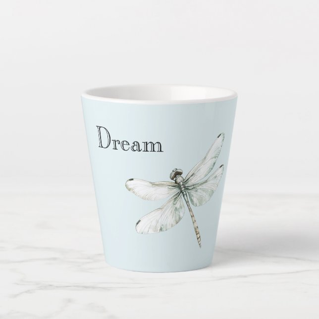 Caneca De Café Latte Sonho de Dragonfly Azul Chic (Frente)