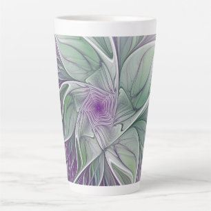 Caneca De Café Latte Sonho De Flor, Arte Fractal Verde Abstrato
