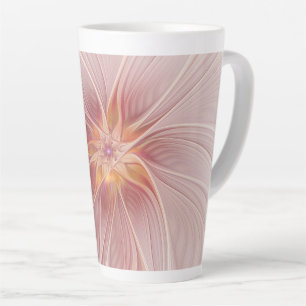 Caneca De Café Latte Sonho Floral Rosa Suave Arte Fractal Abstrato Flor