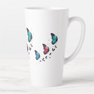 Caneca De Café Latte Sonhos de Borboleta Asas Pastel Uma Ascensão Suave