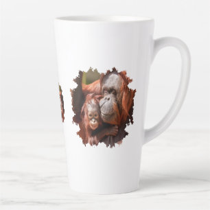 Caneca De Café Latte Sorriso Bebê Orangutan nos Braços da Mãe