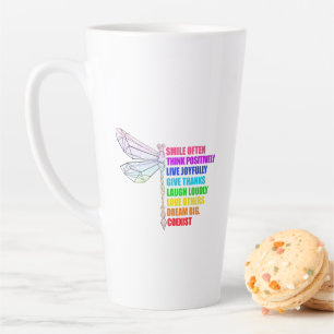 Caneca De Café Latte Sorriso de Libélula Pense Positivamente com Frequê