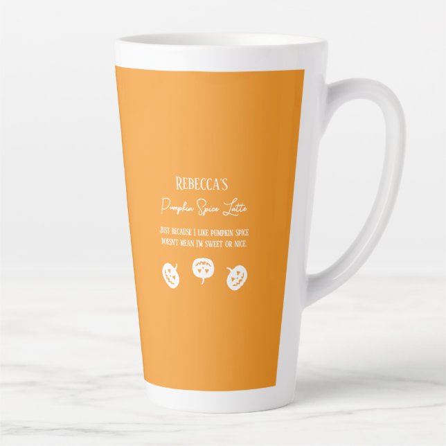 Caneca De Café Latte Sorvete de abóbora laranja claro, doce ou legal (Direita)