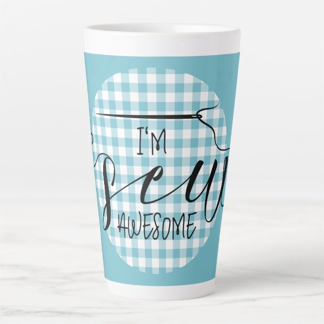 Caneca De Café Latte Sou o Sew Incrível Blue Gingham (Frente)
