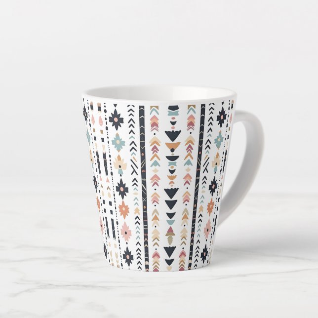 Caneca De Café Latte Southwestern Navajo Inspired Geometric Cream Teal  (Ângulo direito)