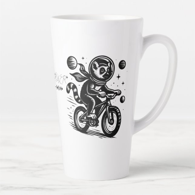 Caneca De Café Latte Space Lemur Astronaut Riding Bicycle - Madagascar  (Direita)