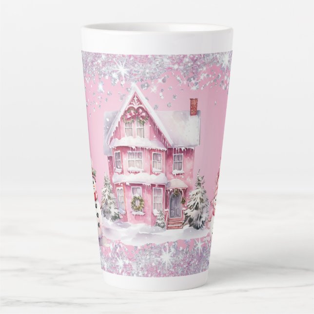 Caneca De Café Latte Sparkling Pink Christmas  (Frente)