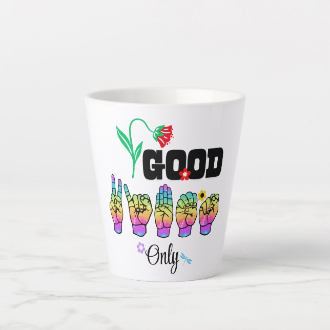 Caneca De Café Latte Speak Love. Stir Good Vibes (Frente)