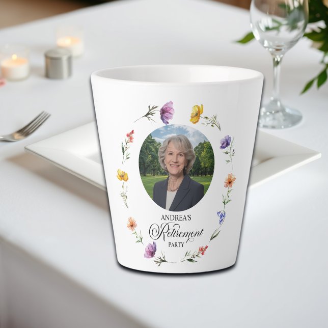 Caneca De Café Latte Special Photo Elegant Floral Retirement Party  (Criador carregado)