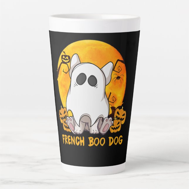 Caneca De Café Latte Spider Gift|Bulldog Francês Com Pumpkin Spider (Frente)