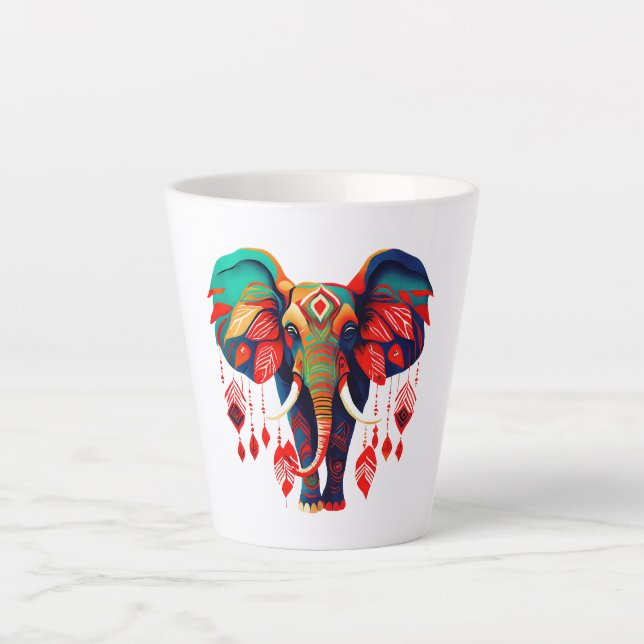 Caneca De Café Latte Spiritual Elephant with Red Feathers (Frente)