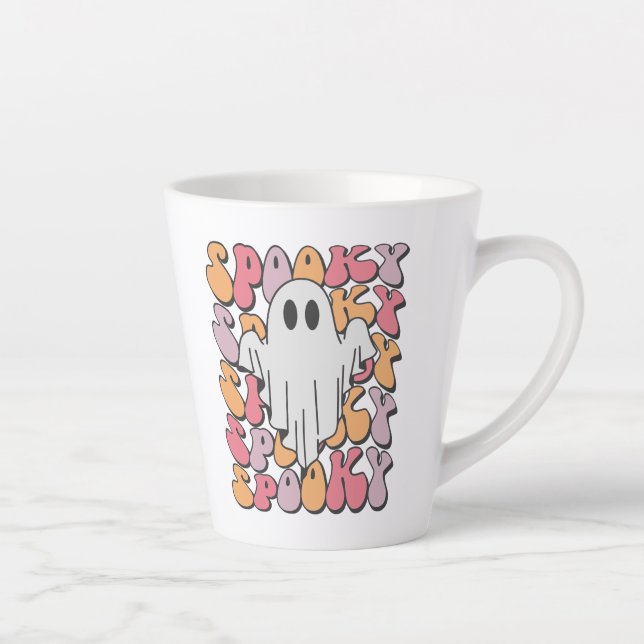 Caneca De Café Latte Spooky Retro Ghost (Direita)