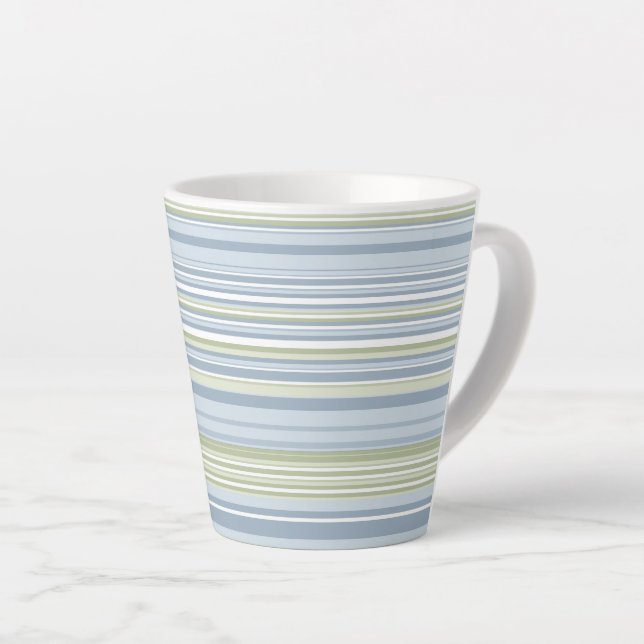 Caneca De Café Latte Spring Rain and Tropical Blue Stripes (Ângulo direito)