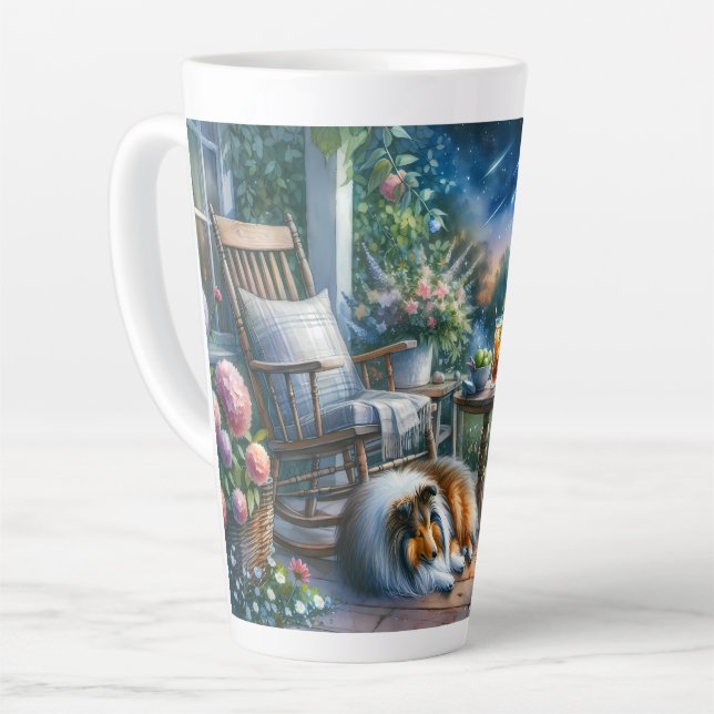 Caneca De Café Latte Starlit Garden Porch Sheltie Dream (Ângulo esquerdo)