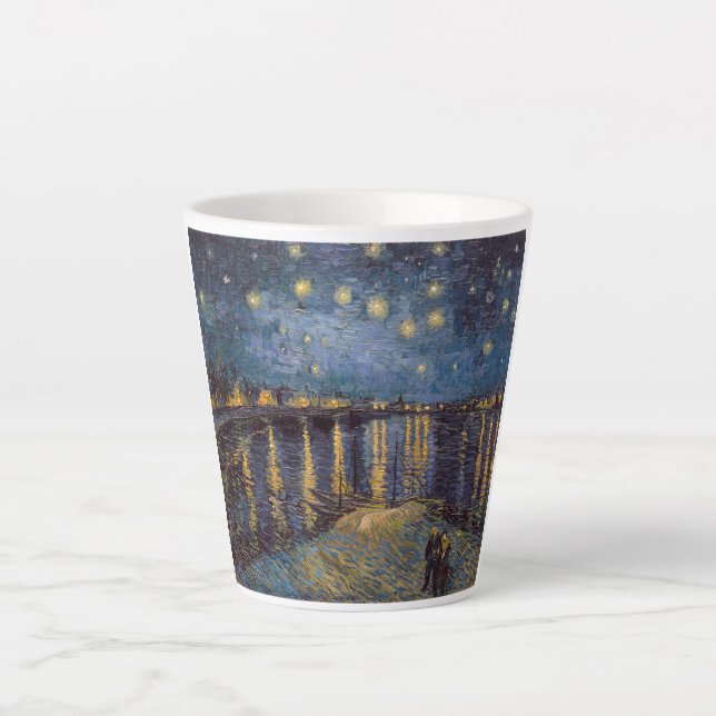 Caneca De Café Latte Starry Night Over Rhone River por Vincent Van Gogh (Frente)