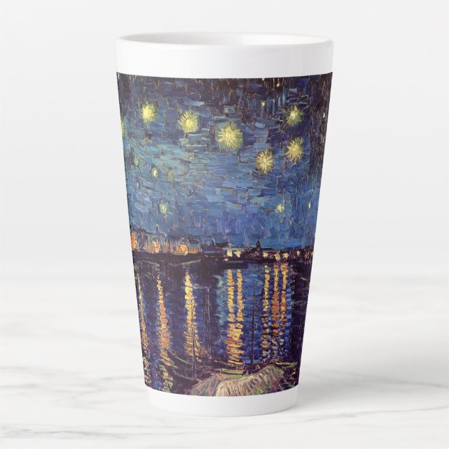 Caneca De Café Latte Starry Night Over the Rhone, por Vincent van Gogh (Frente)