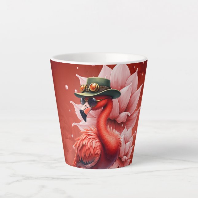 Caneca De Café Latte Steampunk Flamingo - Trabalho de arte Digital Fant (Frente)