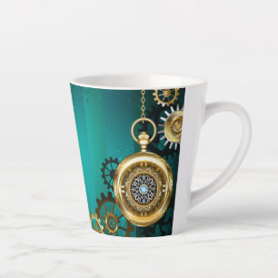 Caneca De Café Latte Steampunk Jewelry Watch em um fundo verde