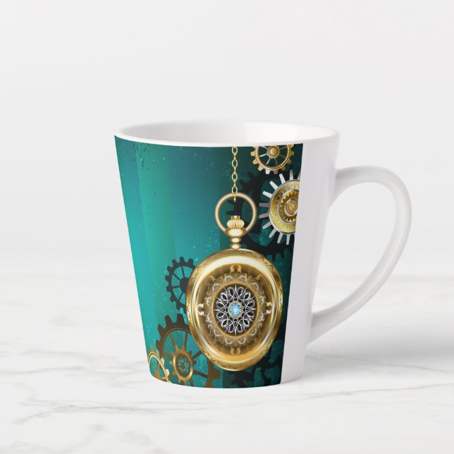 Caneca De Café Latte Steampunk Jewelry Watch em um fundo verde (Direita)