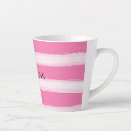 Caneca De Café Latte Stripes Brancas Girly Rosa