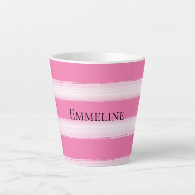 Caneca De Café Latte Stripes Brancas Girly Rosa (Frente)
