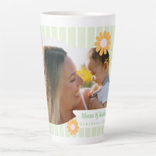 Caneca De Café Latte Stripes Daisy Floral Foto Verde