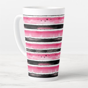 Caneca De Café Latte Stripes Negras Brancas Girassas