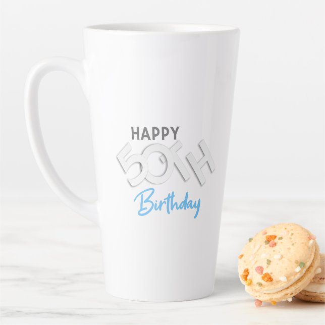 Caneca De Café Latte Stylish Happy 50th Birthday Typography (In Situ)
