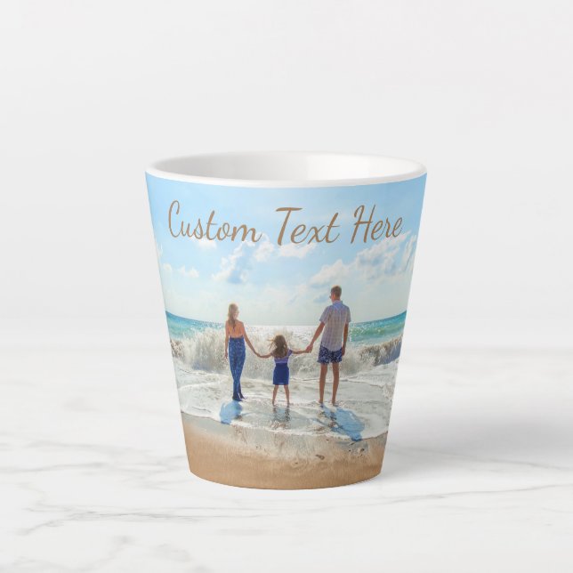 Caneca De Café Latte Sua foto personalizada de latão com texto personal (Frente)