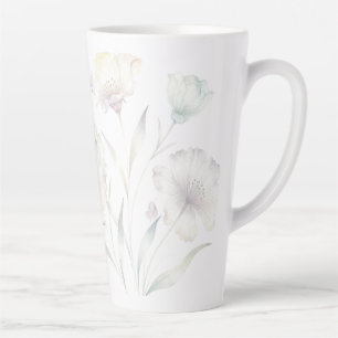 Caneca De Café Latte Suaves Flores Silvestres em Aquarela Pastel Elegan