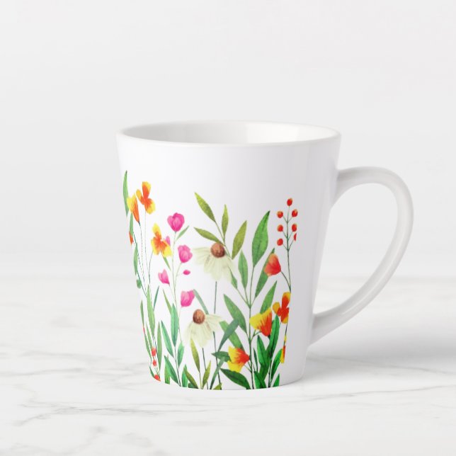 Caneca De Café Latte Sublimação de flores silvestres (Direita)