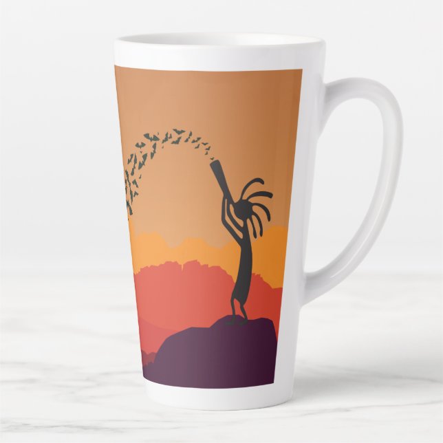 Caneca De Café Latte Sudoeste Bats Moon Kokopelli (Direita)
