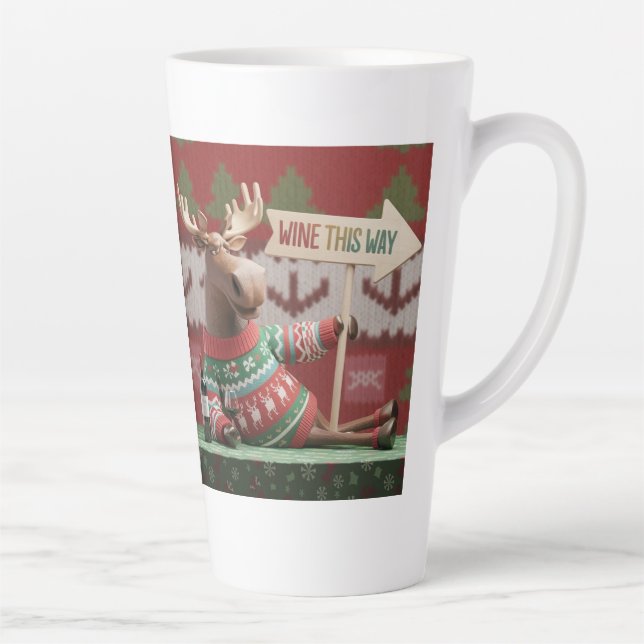 Caneca De Café Latte Suéter Feio de Natal Rena. Vinho deste lado (Direita)