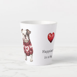 Caneca De Café Latte Suéter Vermelho Corações Brancos A Felicidade é um