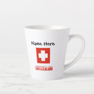 Caneca De Café Latte Suíça Bandeira Suíça Preta Personalização