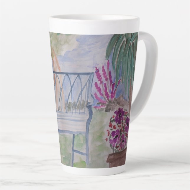 Caneca De Café Latte Summer Garden Bench Latte Mug (Ângulo direito)