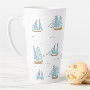 Caneca De Café Latte Summer Seatime Cute yachts with sail