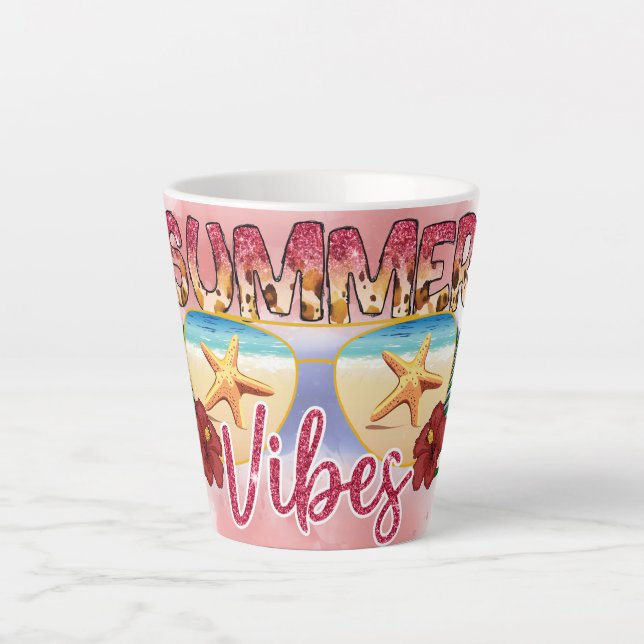 Caneca De Café Latte Summer Vibes | Design de óculos de sol da praia co (Frente)