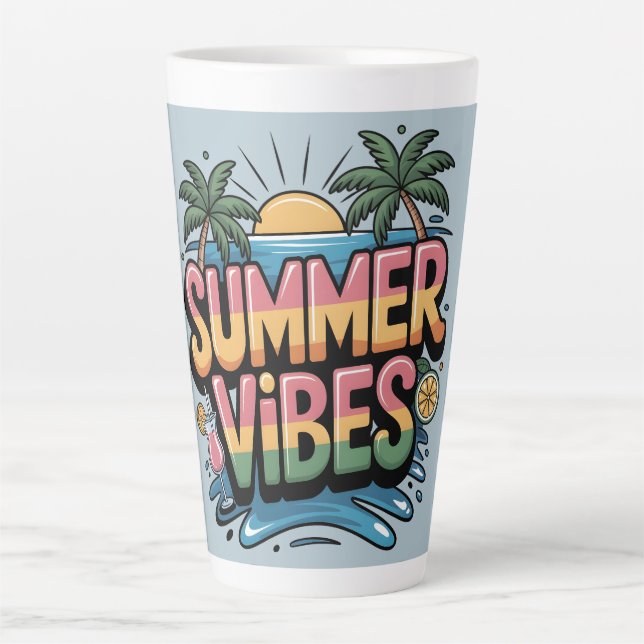 Caneca De Café Latte Summer Vibes Tropical Beach (Frente)