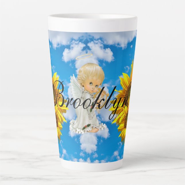 Caneca De Café Latte Sunflower Baby Angel Floral Sky Latg (Frente)