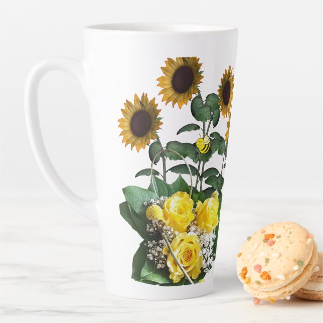 Caneca De Café Latte Sunflower Bumblebee Latte Mug (In Situ)