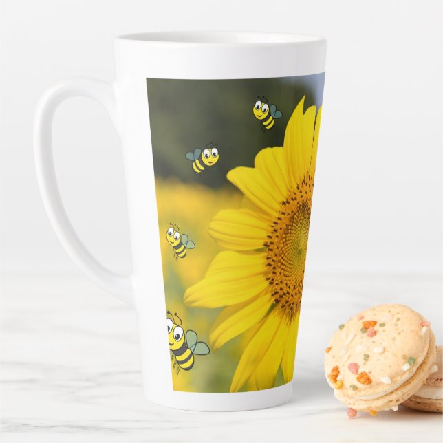 Caneca De Café Latte Sunflower Bumblebee Latte Mug (In Situ)