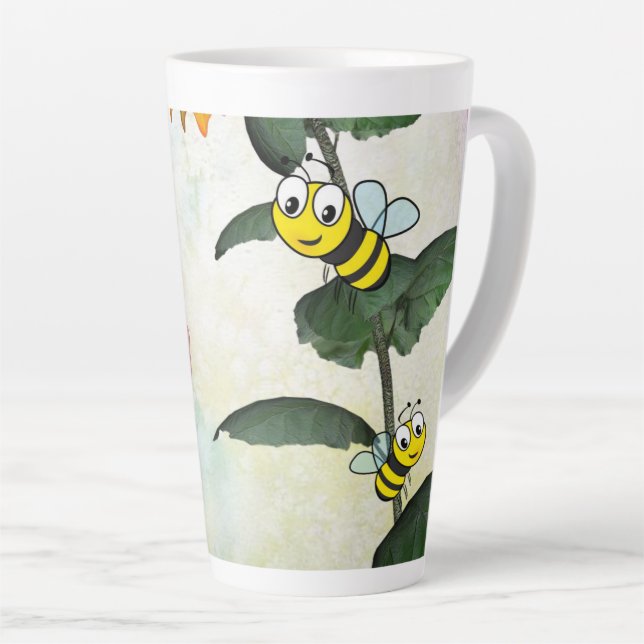 Caneca De Café Latte Sunflower Bumblebee Latte Mug (Ângulo direito)