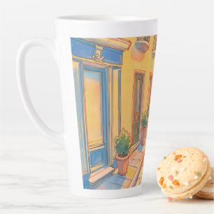 Caneca De Café Latte Sunny European Street Cozy Architecture Viagem Art